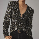 Anthropologie Ruched-Sleeve V-Neck Top S Romantic Floral Botanical Cottagecore Photo 0