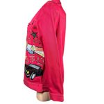Diane Gilman  Red Denim Jean Jacket Hollywood Star Sequin Embroidered Rhinestones Photo 5