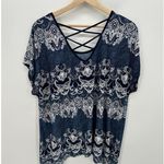 Westport  Top Women 2X Blue Printed  Scoop Neck Short‎ Sleeve Stretch Shark Hem Photo 1