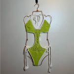 Solid & Striped Solid &‎ Striped The Marina Crochet One Piece In Kiwi Green Photo 1