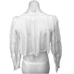Love Shack Fancy  Sanra White Pintuck Button Tie Long Sleeve Crop Blouse  Photo 3