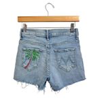 MOTHER High Waisted Rascal Slit Fray‎ Denim Shorts drinking by the pool size 25 Blue Photo 8