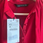ZARA  Red Long Sleeve‎ Shift Dress With Button And Tie Detail Womens Size XS Photo 3