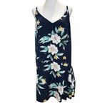 FRNCH Navy Blue Floral Spaghetti Strap Dress Large Lined Pleated Shift Photo 1