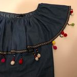 INA Bnwt  Pompom Off Shoulder Chambray Crop Top Photo 3
