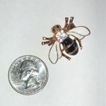 Gold Tone and Black Enamel Rhinestone Bee Brooch Photo 2
