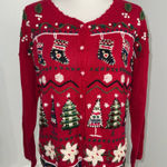 heirloom collectibles Christmas Cardigan Red Embroidered Trees Stockings M Photo 0