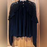 Free People Little Bit Of Love Crochet Lace Ruffle Keyhole Blouse Black Size XS Photo 8