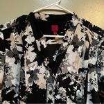 212 Collection Button Down Blouse Short Sleeve Black White Floral L Size L Photo 4