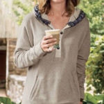 Soft Surroundings Cabin Cuddle Up Fur Trim Hoodie Tunic Terry Sweatshirt Tan M Photo 0