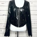 Akira NWT Black Vegan Patent Leather Croc Chain Fringe Arm Moto Jacket Medium Photo 6