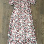 ZARA Floral Print Tulle Mesh Sheer Ruffle Maxi Dress in White, Red, Green Small Photo 0