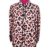 Zac and Rachel  Animal Print Blouse Lace Trim Collared Button Up Shirt Top XL Photo 2