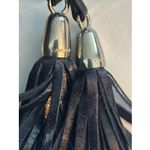 Vintage Castellari Navy Blue Leather & Fur Shoulder Bag, Y2K Dark Blue Italian Photo 5