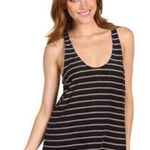 Joie  Striped Silk Racerback Tank‎ Top Scoop Neck Sleeveless Black Silver Medium Photo 0