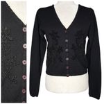 Karen Kane Vintage Black Beaded Merino Wool Cardigan Sweater Small Hong Kong Photo 1