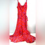 Eliza J 12 Summer HOT Ruffle Midi Orange Red and Purple Aloha Floral Midi Dress Photo 2