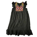 THML Women Small Dress Black Cotton Rayon Embroidery Flutter Aztec Western SW Photo 7