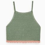 ZARA  crochet crop top in green with pink trim size medium Photo 0