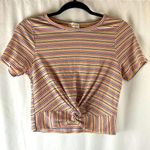 Multicolored stripes short sleeves cropped top woman’s size small Red Photo 0