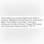 Lenox Holiday Vintage Jewelry Beautiful Porcelain Christmas Sleigh Pin Brooch Photo 1