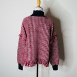 ZARA  Red Fringe Trim Tweed Sweater Photo 6