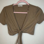 Timing Tan Tie-Front Crop Top Photo 0