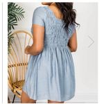 Pink Lily  Midi Dress Medium Blue Square Neck Smocked Short Sleeve Boutique NWT Photo 3