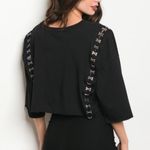 None NWT Women S Oversized Black Crop Top Hook Closure Casual Streetwear Trendy Shirt Photo 1