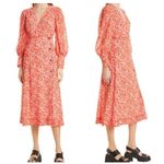 Ganni NWT Dress Abstract Floral Orange Dot Crepe Midi Size 2 Photo 1