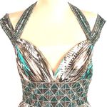 Animal Print Maxi Dress S Beaded Halter Brown Teal Flowy Mobwife Charmeuse Size 6 Photo 2