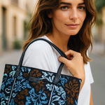 Vera Bradley Tote Bag Quilted Floral Travel Carryall Handbag Blue Brown Photo 0