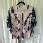 Chic Me  Sheer Pink Tie Dye Waterfall Sleeve Bohemian V Neck Button Down Blouse S Photo 3
