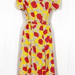& Other Stories & Other Stories Floral Printed Wrap Midi Dress: Rose Print Mustard Yellow Red Photo 3