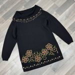 Victoria Jones Vintage 90s Floral Beaded Cowl Neck Tunic Sweater Black Medium Photo 10