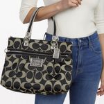 Coach Y2K Vintage Signature Tote Purse Black Silver Trim Photo 0