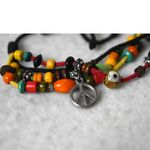 Vintage Reggae Island Vibe Multi Color Peace Black Cord Adjustable Bracelet Photo 1
