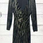 Calvin Klein  Black & Gold Metallic Velvet Glitter Faux Wrap Dress Size 12 Photo 10