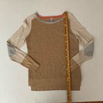 JCP Women’s M Cream Tan Wool Blend Crewneck Sweater Colorblock Elbow Patches Size M Photo 2