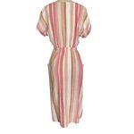 Lush Clothing Lush Pink Striped Linen Button Front Tie Cut Out Midi Dress Photo 4