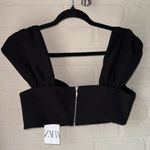ZARA  black top cropped sweetheart ruched in size medium lined NWT Photo 3