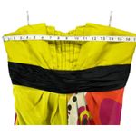 Kay Unger Y2K Dress 14 Chartreuse Yellow Strapless Silk Floral Pleated Cocktail Photo 7