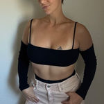 Forever 21  Crop Top NEW Black Long Sleeve Large Stretchy Photo 0