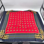 Women's Equestrian Horse Carriage Belt Print Fringe Scarf Made in Italy‎ 45 x 46 Red Photo 2