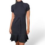 Chelsea and Violet Cutest grey knit dress with turtleneck and short sleeves and cute waist cinching Photo 3