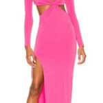 Nookie NWT Jewel Gown Neon Pink Cut Out Backless Dress Maxi Bodycon Long Sleeve Photo 0