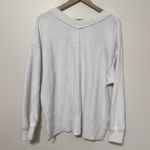 Aerie  Wonder Textured V-Neck Sweatshirt Size Small Oversized Ribbed White Photo 5