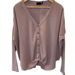Out From Under  Purple Long Sleeve M Womens Waffle Knit Tie Detail Button Front Photo 0