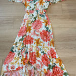 Anthropologie Abel the Label V-neck Hi Low Midi Dress White Pink Floral Rayon Size M Photo 0