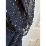 J.Crew  Black & Gold Metallic Dot Blouse  Size Medium Ruffle Neck, Sheer Sleeves Photo 4
